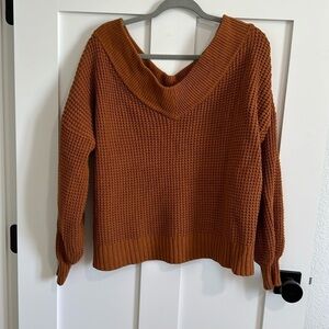Zenana Women's M Oversized Waffle Knit Pullover Sweater Golden Brown Slouchy